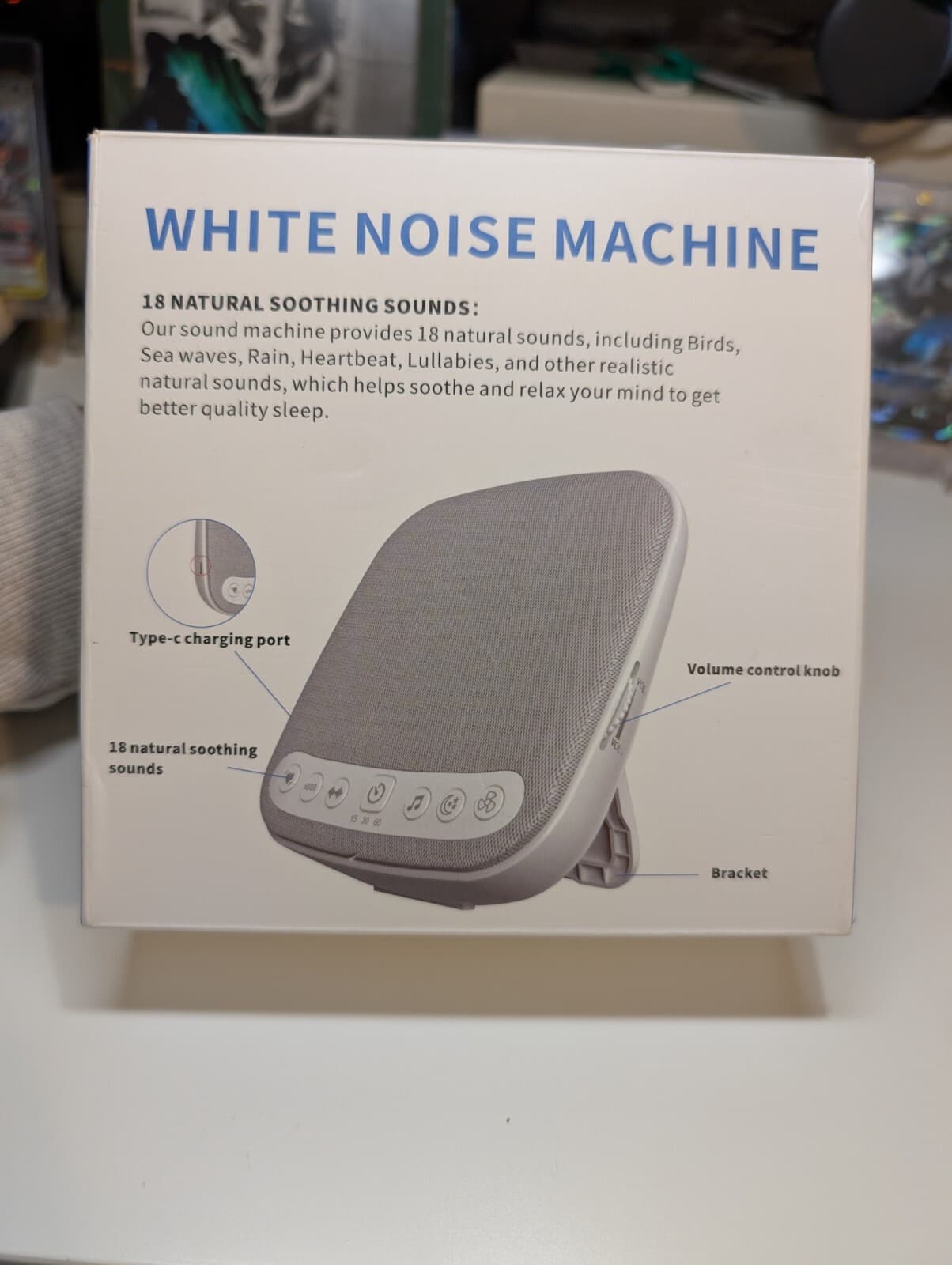 HushPort White Noise Machine — USB-C rechargeable detail